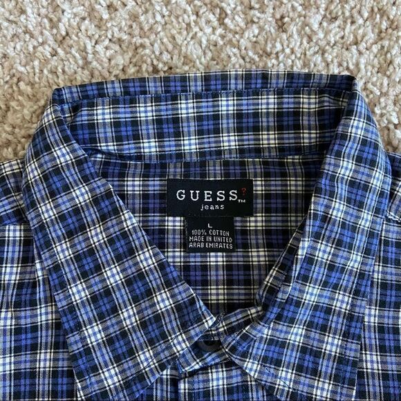 Guess Blue Plaid Button Up Top - Picture 2 of 3